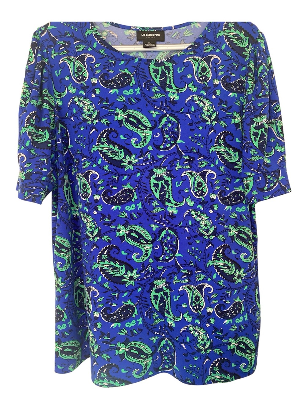 Liz Claiborne career Blue & greenPaisley Short-Sleeve top work office size XL